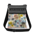 Detailed view of tropical palm tree print canvas crossbody bag with black adjustable strap. - Colorful Tropical Coconut Tree Style (xk1129)