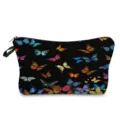 Detailansicht der bunten Schmetterlingsdruck Make-up-Tasche mit klarem Stoff und Reißverschluss. - Schwarzer Hintergrund Bunter Schmetterling Kunst Druck(hzk2715)
