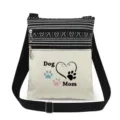 Sac bandoulière en toile avec sangle réglable, rayures noir et blanc et joli imprimé maman de chien. - Style Patte Maman Chien (xk4385)