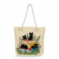 Cute black cats and books print canvas tote bag detailed view, large capacity beach bag. - Black Cat With Books Style (msk2476) / 45x35x12cm