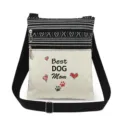 Détail de sac bandoulière en toile avec double fermeture éclair et joli motif imprimé. - Style Meilleure Maman Chien (xk4386)