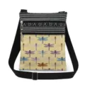 Detailed view of the canvas crossbody bag featuring colorful dragonfly print and strap. - Retro Watercolor Style Colorful Dragonfly Style (xkk2818)