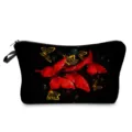 Schwarze Kosmetiktasche mit Schmetterling Print, Reißverschluss Kulturbeutel für Reisen Alltag. - Schwarzer Hintergrund Rot Gelb Schmetterling Sternen Druck(hzk2717)