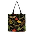 Vue détaillée du sac cabas en toile avec impression de libellules et feuilles. - Botanique d'Automne Libellule Fond Noir (hmk2817) / 40x38cm