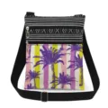 Canvas crossbody bag with palm tree print and dual zippers, adjustable shoulder strap. - Black White Striped Palm Tree Style (xk1136)