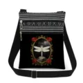 Close-up detail of the vintage dragonfly print and geometric woven strap on the bag. - Gothic Style Dragonfly Red Rose Frame Style (xkk2819)