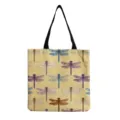 Sac cabas en toile avec impression libellule aquarelle, sac à main d'épaule décontracté. - Beige All-over Libellule Aquarelle (hmk2818) / 40x38cm