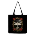 Sac cabas en toile noire avec imprimé libellule et fleurs vintage, sac porté épaule casual. - Illustration d'Art Vintage Libellule Florale (hmk2819) / 40x38cm