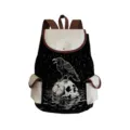 Sac à dos en toile imprimé crâne de corbeau gothique grande capacité cartable stylé femmes - Imprimé Corbeau Et Crâne (sjk2459)