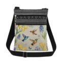 Detailed view of the lightweight hummingbird and floral print canvas crossbody bag. - Classic Hummingbird Floral Style (xkk2798)