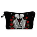 Gothic Totenkopf und rote Rosen Kosmetiktasche, schwarzes Make-up Etui mit Reißverschluss. - Totenkopf-Paar und Rote Rose (hzk2774)