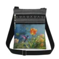 Hummingbird print crossbody bag with double zipper, stylish shoulder messenger bag. - Oil Painting Tulip Style (xkk2799)