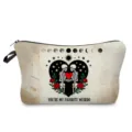 Detailaufnahme einer Kosmetiktasche mit Totenkopf und Rosen, Mondphasen und Reißverschluss. - Totenkopf Herz Mondphase (hzk2775)