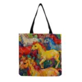 Borsa tote in tela con stampa di cavalli a olio colorati grande capacità borsa a spalla. - Corsiero Espressionista (hmk2621)