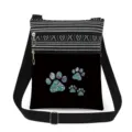 Sac bandoulière avec double fermeture éclair et joli motif de pattes, sangle réglable. - Style à Motifs Bleu Vert (xk4401)