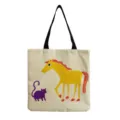 Borsa tote in tela con stampa di cavallo e gatto carino, borsa a tracolla casual da donna. - Gatto E Cavallo Cartone Animato (hmk2622)