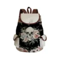 Detailed view of canvas backpack with gothic skull floral print, dual front pockets. - Retro Skull Floral Print (sjk2769)