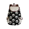 Pixel skull print canvas backpack, casual style student bookbag with brown leather trim details. - Pixel Style Skull Print (sjk2770)