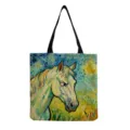 Canvas tote bag with colorful horse art print, large capacity reusable casual shopping bag. - Artistic Color Horse (hmk2623)