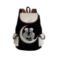 Gothic style canvas backpack with skeleton and moon print, spacious student bookbag. - Moon And Skull Lovers Print (sjk2773)