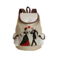 Vintage canvas backpack with gothic skeleton dancing print, stylish casual school bookbag. - Couple Skulls Dancing Print (sjk2776)