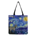 Canvas tote bag featuring a creative starry night art print with a zebra design for daily use. - Van Gogh Starry Night Zebra (hmk2625)