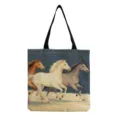 Canvas horse print shoulder bag fashion casual large capacity shopping tote bag for women - Realistic Running Horses (hmk2627)