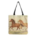Canvas tote bag featuring a running horses print, casual shoulder bag for daily shopping use. - Two-Color Realistic Horses (hmk2628)
