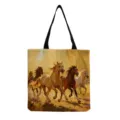 Colorful horse print canvas shoulder bag, large capacity casual shopping tote bag for women. - Oil Painting Galloping Horses (hmk2629)