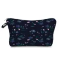 Dark blue floral print makeup bag, portable travel cosmetic pouch with zipper closure. - Dark Blue Floral and Plant Print (hz5214)