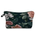 Floral print cosmetic bag, vintage rose makeup pouch with zipper and strap for travel. - Vintage Dark Rose Print (hz5216)