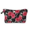 Floral Print Cosmetic Bag Red Hibiscus Pattern Toiletry Pouch Travel Storage Bag - Red Hibiscus and Tropical Leaf Print (hz5217)