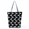 Borsa tote in tela con stampa dachshund carina, borsa spesa grande capacità grigia - Stampa All-over Bassotto Nero e Cuori (hl4933)