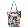 Borsa Tote in Tela con Stampa di Cani Carini Grigio Grande Capacità Borsa a Spalla - Stampa All-over Cani Cartoon (hl4936)