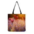 Sac cabas en toile à imprimé floral, sac à épaule décontracté pour femme, sac à main. - Imprimé Tulipes et Fleurs Sauvages (hm12012)