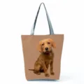 Canvas tote bag with cute brown puppy print, grey straps, casual daily large capacity handbag. - Grey Background Brown Dog Print (hl7402)