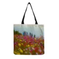 Sac cabas décontracté pour femme en toile avec impression de champ de fleurs et poignées noires. - Imprimé Champ de Fleurs Coloré (hm12013)