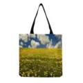 Sac cabas en toile imprimé floral, sac à épaule tendance motif paysage pour femmes. - Imprimé Ciel Bleu et Champ de Fleurs Jaunes (hm12014)
