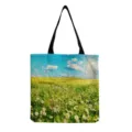 Sac cabas en toile à imprimé floral décontracté pour femme, grand sac épaule élégant. - Imprimé Ciel Bleu et Prairie Verte (hm12015)