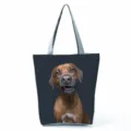 Dog print tote bag with dark background, casual portable shoulder bag and large capacity storage. - Dark Background Brown Dog Print (hl7405)