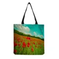 Sac cabas en toile décontracté imprimé d'un paysage de coquelicots rouges et anses noires. - Imprimé Coquelicot Rouge (hm12016)