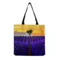 SAC CABAS EN TOILE IMPRIMÉ CHAMP DE LAVANDE, ÉLÉGANT SAC ÉPAULE POUR FEMMES ET ÉTUDIANTS. - Imprimé Lavande et Arbre au Coucher du Soleil (hm12017)