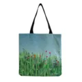 Sac Cabas en Toile Imprimé Floral Sac à Bandoulière Décontracté avec Poignée Noire - Imprimé Floral Ciel Bleu et Prairie (hm12018)