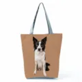 Border Collie Print Tote Bag, Brown Canvas Shoulder Bag, Casual Daily Handbag Variant. - Brown Background Border Collie Print (hl7410)