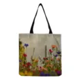 Sac cabas en toile imprimé floral décontracté, sac à épaule tendance pour femme avec anses noires. - Imprimé Photographie de Nature Fleurs Sauvages Colorées (hm12023)