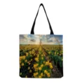 Sac cabas en toile imprimé floral, sac à épaule champ de fleurs jaunes pour femmes. - Imprimé Paysage Champ de Fleurs au Coucher du Soleil et Arbre Isolé (hm12025)