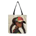 Detailed view of canvas tote bag featuring stylish anime girl print and sturdy black straps. - Black Illustration Style (hmk2789)