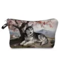 Detail view of the portable cosmetic bag featuring a stunning husky oil painting print design. - Husky Landscape Oil Painting Style (hzk2846)