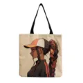 Canvas tote bag featuring a stylish anime black girl print, casual shoulder bag for daily use. - Black Illustration Style (hmk2820)