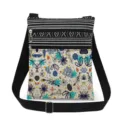 Close-up detail view of the zippered canvas messenger bag featuring vibrant floral print. - Vintage Botanical Floral (xk6507)